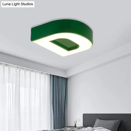 Kids Alphabet Led Flush Mount Light Fixture For Kindergarten - Green/Red/Blue Colors