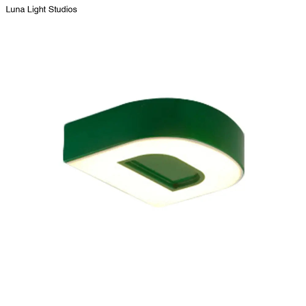 Kids Alphabet Led Flush Mount Light Fixture For Kindergarten - Green/Red/Blue Colors