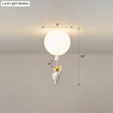 Kids Astronaut And Balloon Ceiling Light – White 1 - Bulb Flush Mount With Acrylic Shade