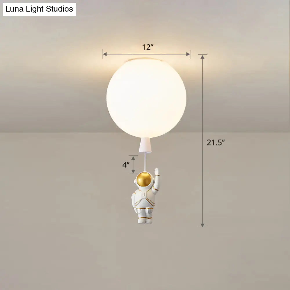 Kids Astronaut And Balloon Ceiling Light – White 1 - Bulb Flush Mount With Acrylic Shade