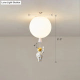 Kids Astronaut And Balloon Ceiling Light – White 1 - Bulb Flush Mount With Acrylic Shade
