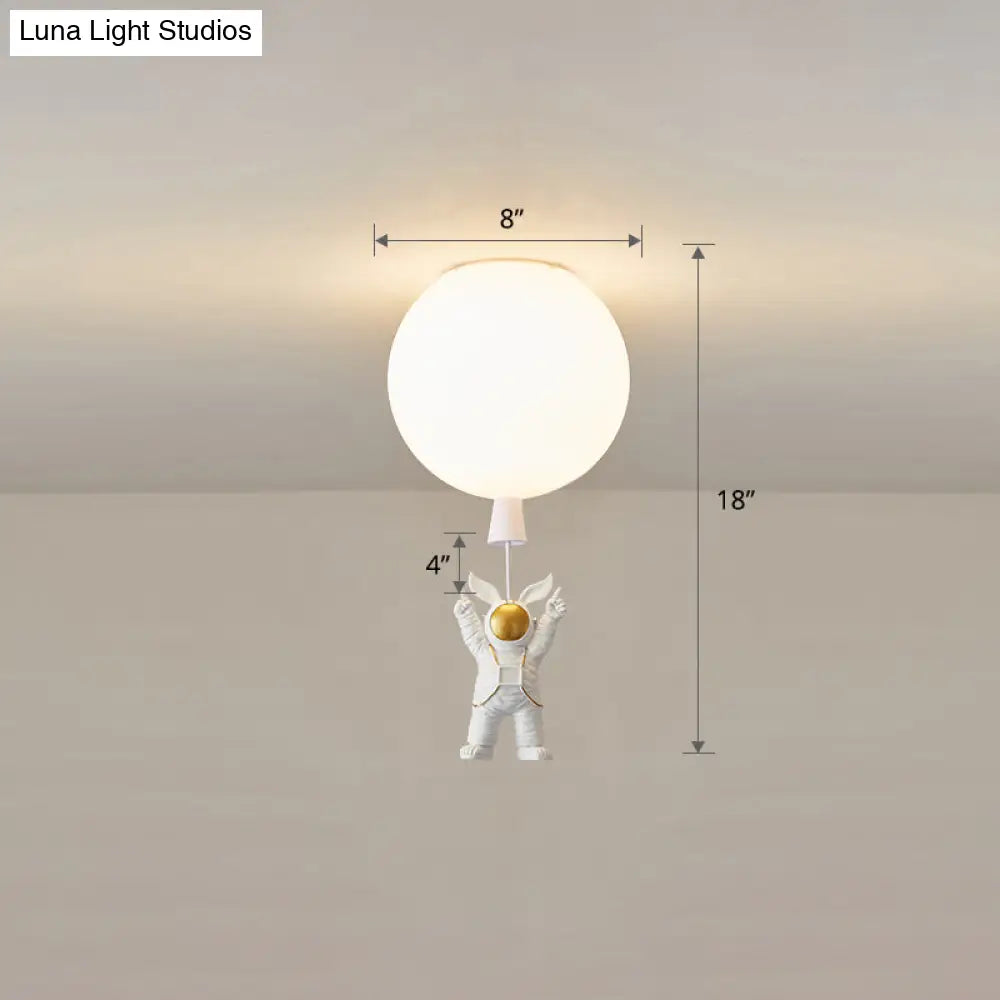 Kids Astronaut And Balloon Ceiling Light – White 1 - Bulb Flush Mount With Acrylic Shade
