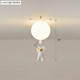 Kids Astronaut And Balloon Ceiling Light – White 1 - Bulb Flush Mount With Acrylic Shade