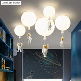 Kids Astronaut And Balloon Ceiling Light – White 1 - Bulb Flush Mount With Acrylic Shade