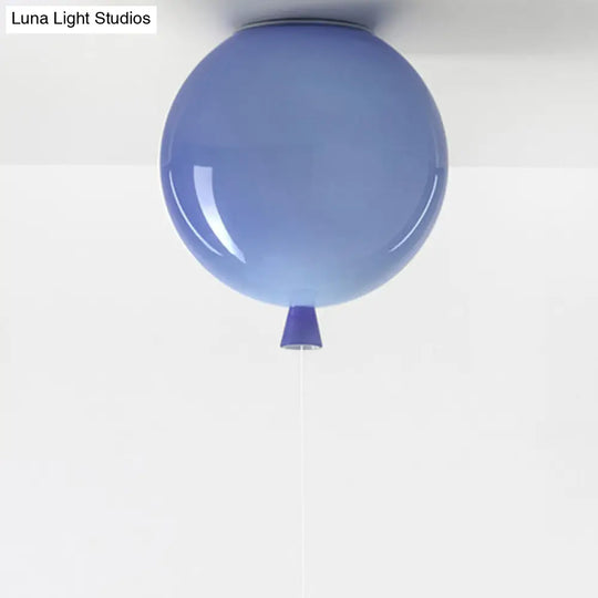 Kids Balloon Plastic Ceiling Light With Semi Mount And 1 - Light Fixture Blue