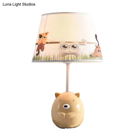 Kids Bear Nightstand Lamp - Resin Base Tapered Fabric Shade Apricot Color