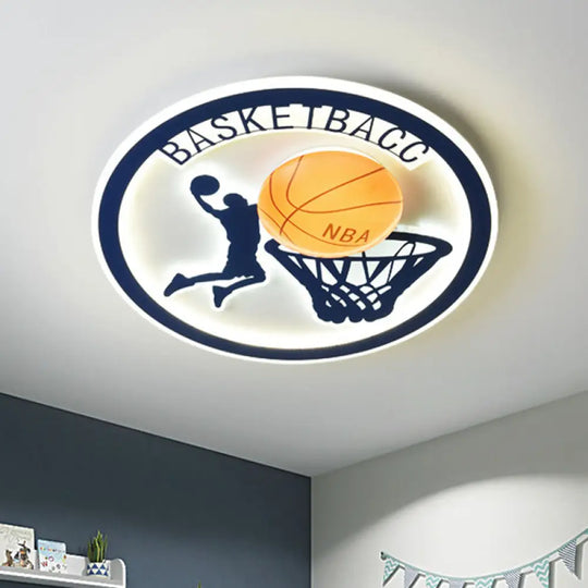 Kids Bedroom Basketball Led Flush - Mount Ceiling Light - Orange/White Glass Fixture Orange