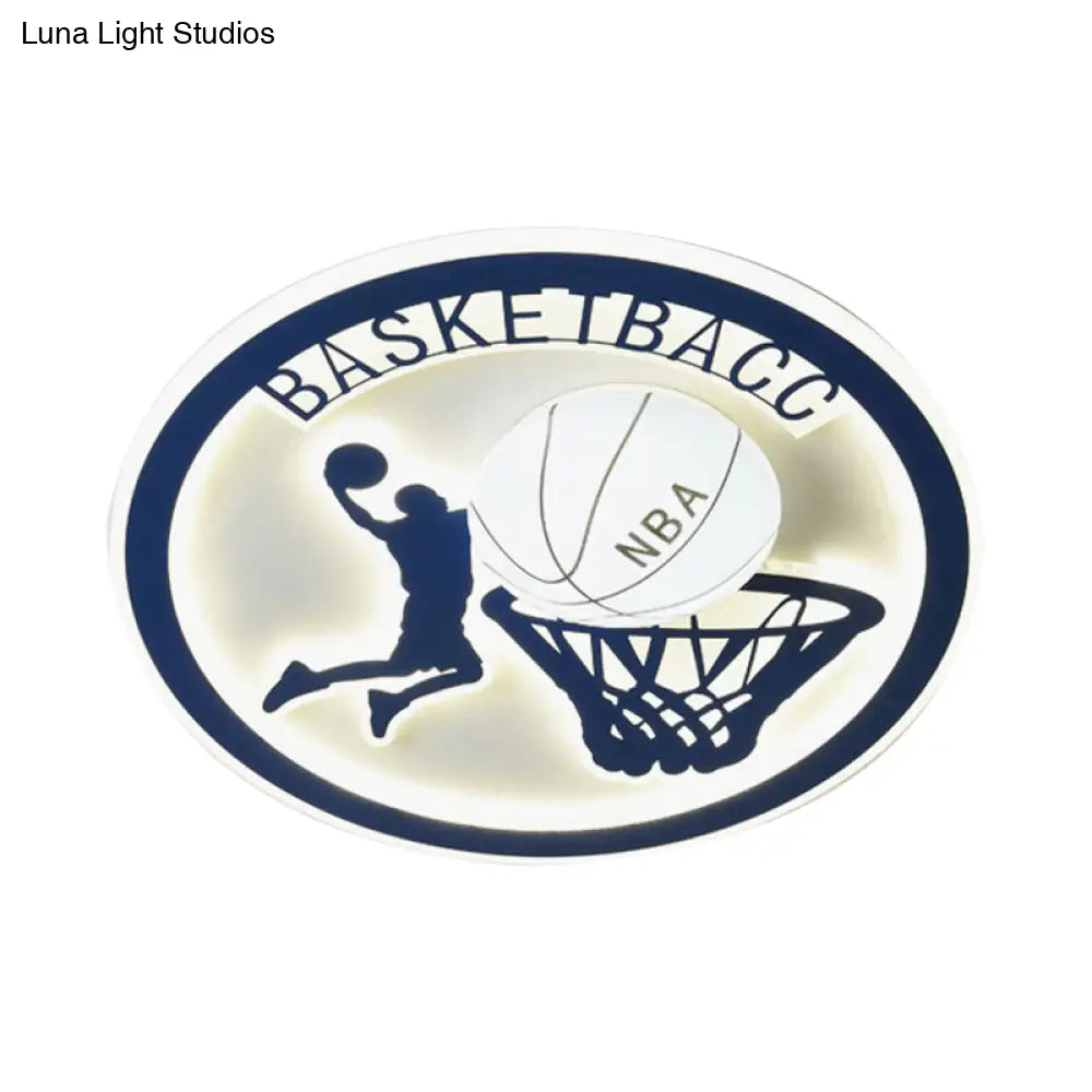 Kids Bedroom Basketball Led Flush - Mount Ceiling Light - Orange/White Glass Fixture