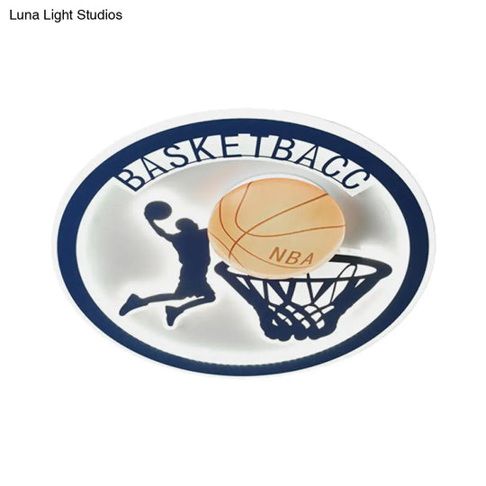 Kids Bedroom Basketball Led Flush-Mount Ceiling Light - Orange/White Glass Fixture