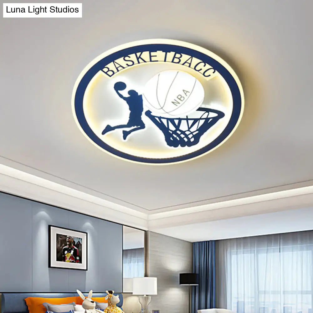 Kids Bedroom Basketball Led Flush - Mount Ceiling Light - Orange/White Glass Fixture