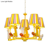 Kids Bedroom Cartoon Giraffe & Lion Chandelier - Yellow Metal Pendant Light With 5 Heads