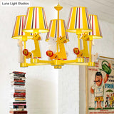 Kids Bedroom Cartoon Giraffe & Lion Chandelier - Yellow Metal Pendant Light With 5 Heads