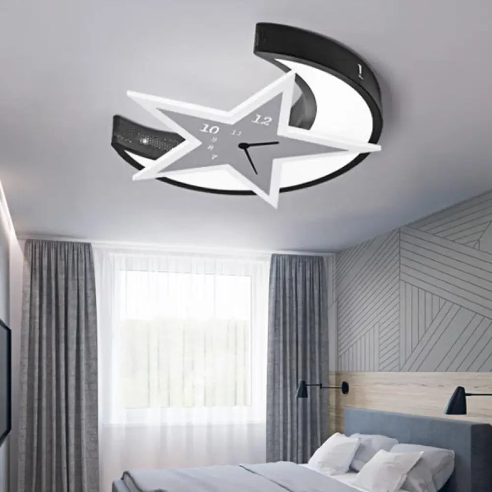 Kid’s Bedroom Flushmount Ceiling Lamp With Star And Moon Cartoon Leds White / 18’