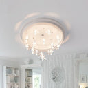 Kids Bedroom Led Ceiling Fixture: Modern Circle Flush Mount Lighting With Star Drape Warm/White