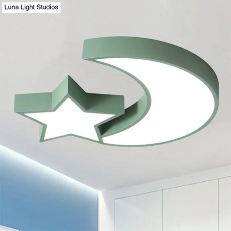 Kid’s Bedroom Led Ceiling Lamp - Metal Acrylic Flush Mount Light With Star & Moon Design