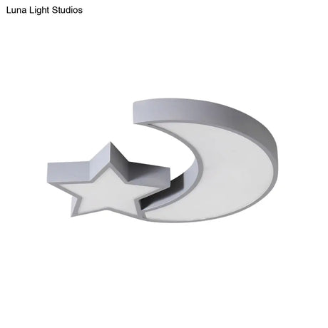Kid’s Bedroom Led Ceiling Lamp - Metal Acrylic Flush Mount Light With Star & Moon Design