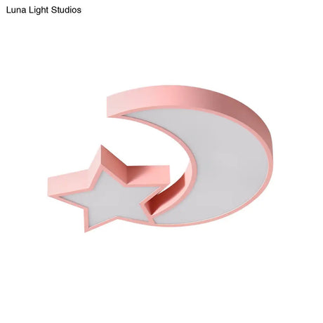 Kid’s Bedroom Led Ceiling Lamp - Metal Acrylic Flush Mount Light With Star & Moon Design