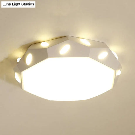 Kid’s Bedroom Octagon Shade Flush Ceiling Light With Leaf Macaron Design - Acrylic Led Lamp