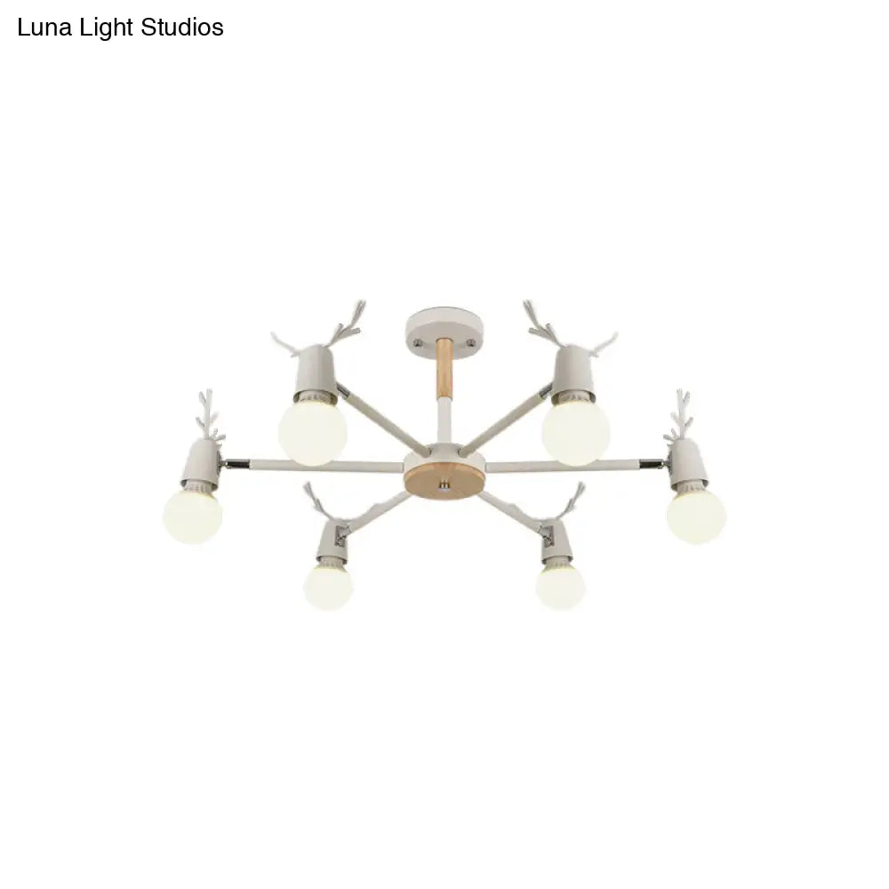 Kids Bedroom Semi Flush Ceiling Light With Modern Antler Decoration