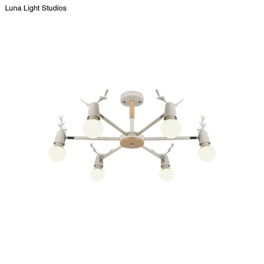 Kids Bedroom Semi Flush Ceiling Light With Modern Antler Decoration