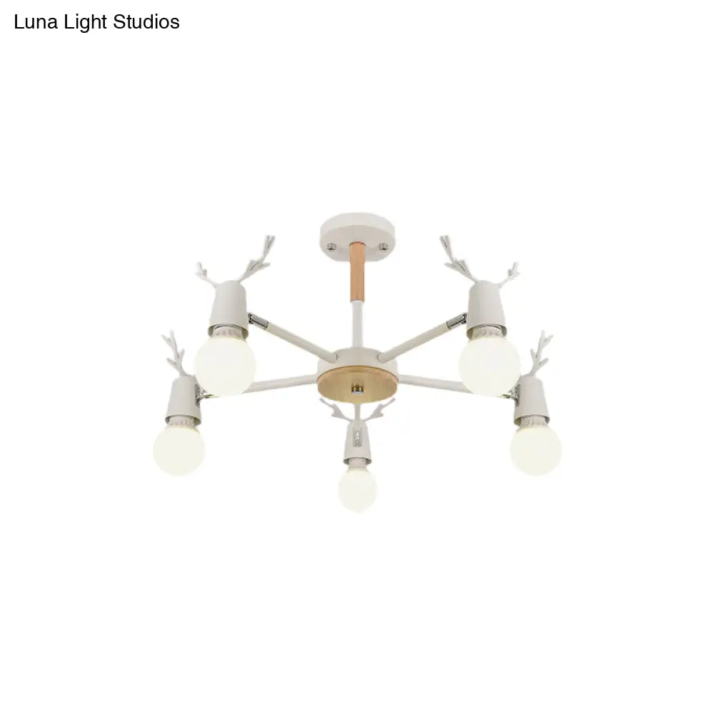 Kids’ Bedroom Semi Flush Ceiling Light With Modern Antler Decoration