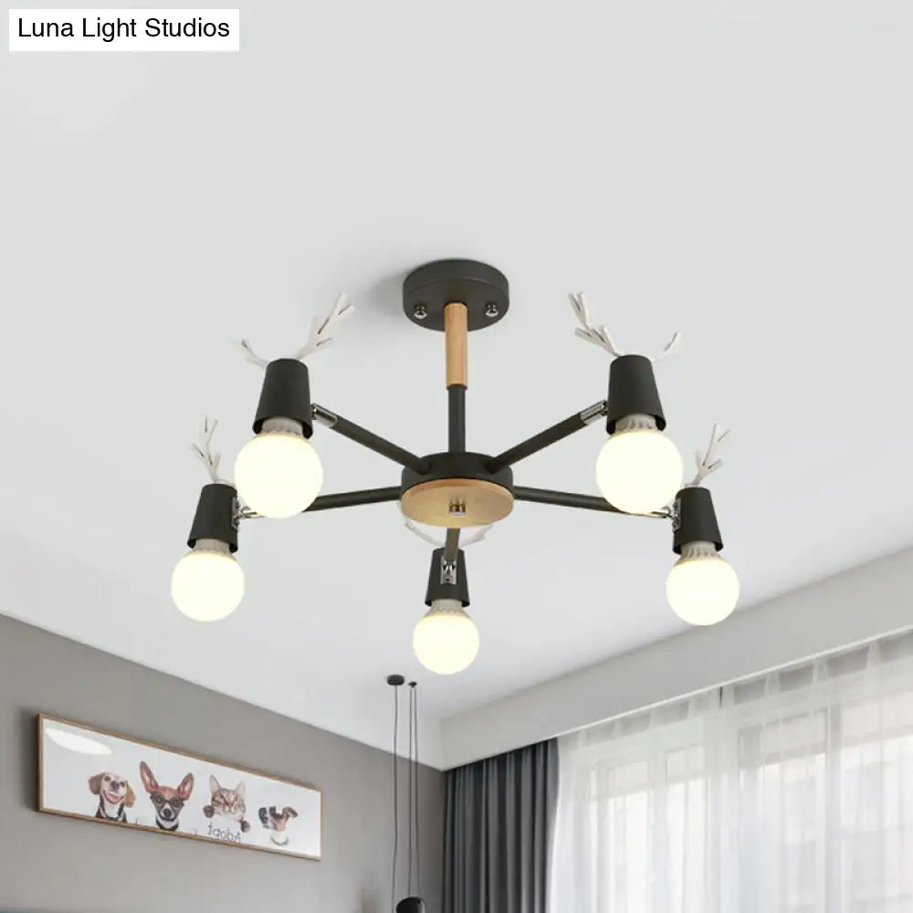 Kids’ Bedroom Semi Flush Ceiling Light With Modern Antler Decoration