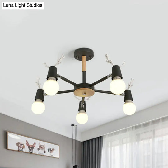 Kids’ Bedroom Semi Flush Ceiling Light With Modern Antler Decoration
