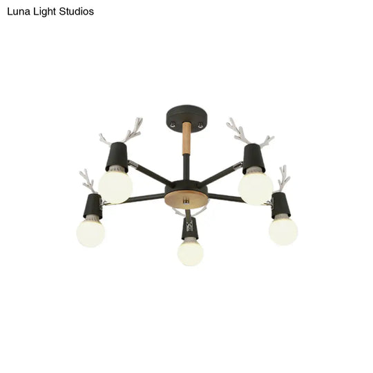 Kids’ Bedroom Semi Flush Ceiling Light With Modern Antler Decoration