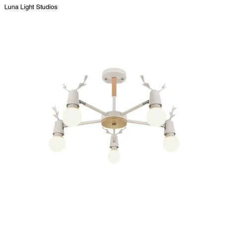 Kids’ Bedroom Semi Flush Ceiling Light With Modern Antler Decoration