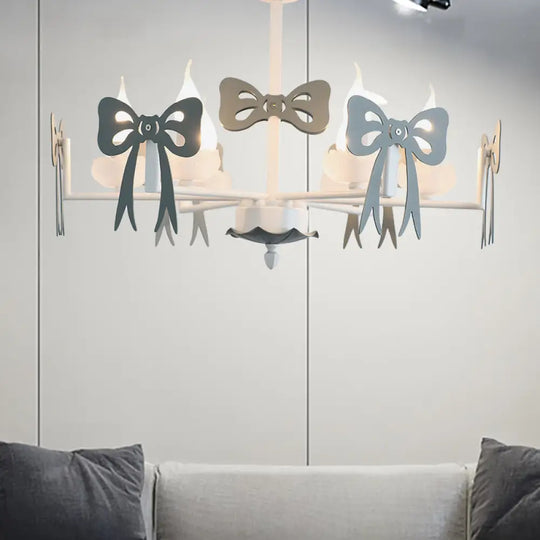 Kids Bow Pendant Light - Contemporary Metal Chandelier For Living Room Décor 6 / Grey