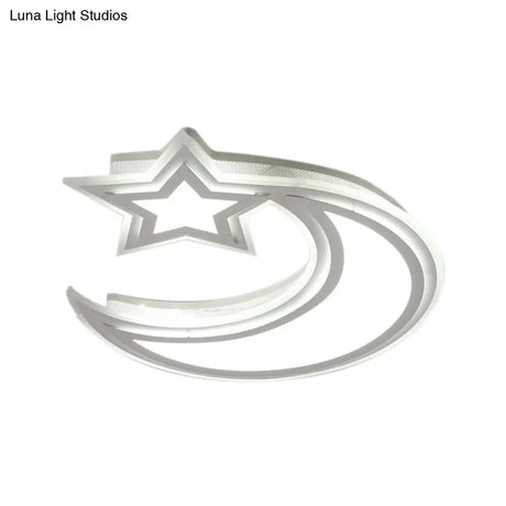 Kids’ Cartoon Acrylic Led Flush Ceiling Light - Crescent And Star Design For Bedroom