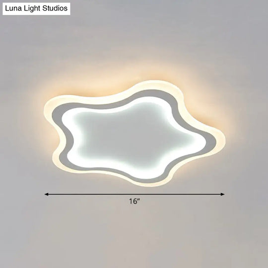 Kids Cartoon Acrylic Led Flushmount Ceiling Light With White Pentacle Design / 16 Inner Outer Warm