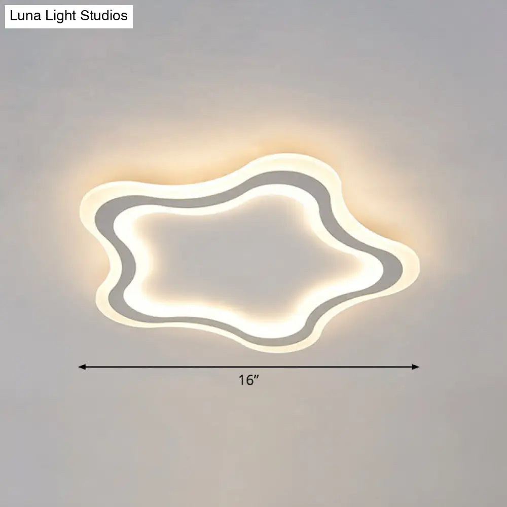Kids Cartoon Acrylic Led Flushmount Ceiling Light With White Pentacle Design / 16 Warm