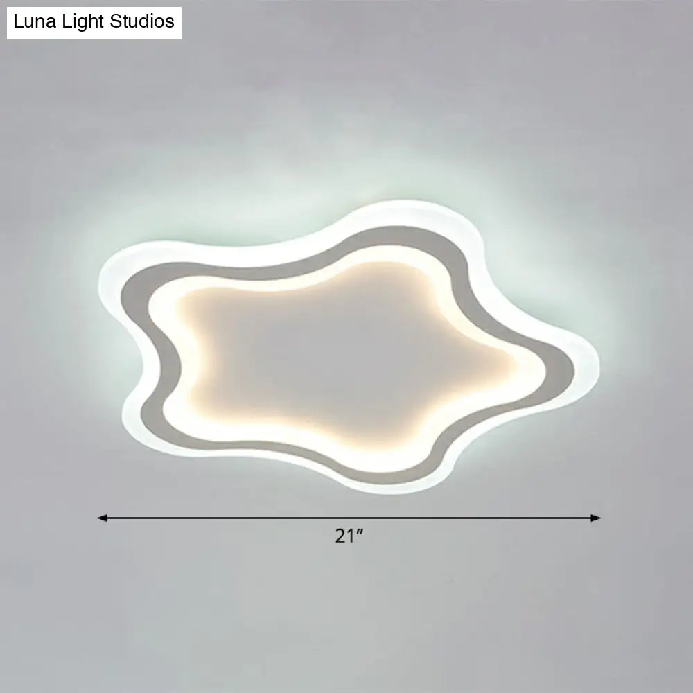 Kids Cartoon Acrylic Led Flushmount Ceiling Light With White Pentacle Design / 21 Inner Warm Outer