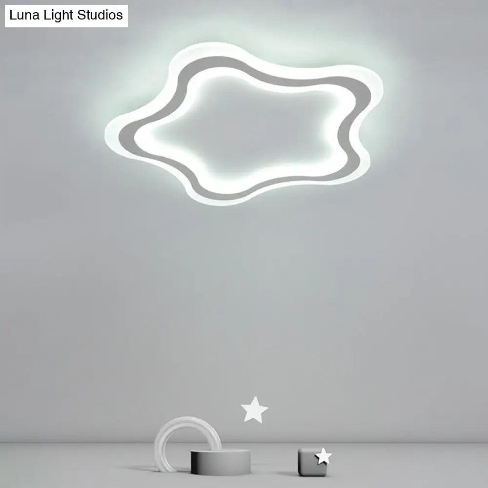 Kids’ Cartoon Acrylic Led Flushmount Ceiling Light With White Pentacle Design