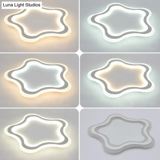 Kids Cartoon Acrylic Led Flushmount Ceiling Light With White Pentacle Design