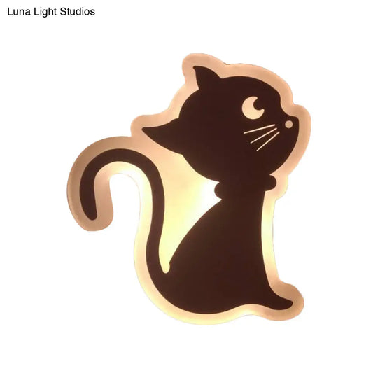 Kids Cartoon Apple/Leaf/Cat Led Flush Mount Wall Sconce - Small Acrylic Light For Childrens Bedroom