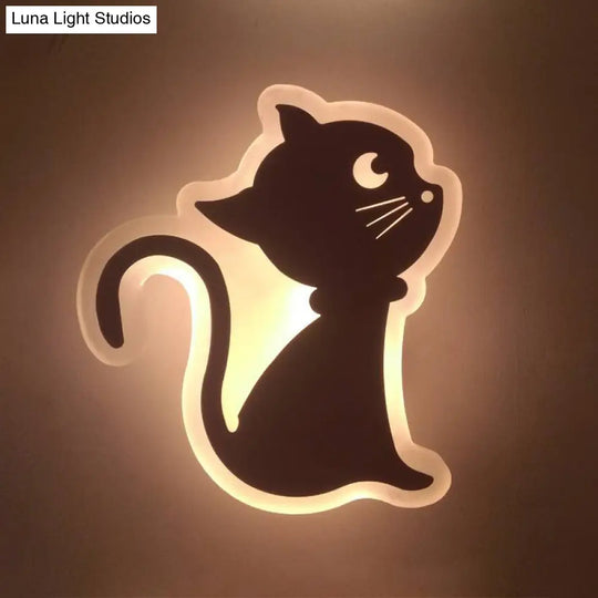 Kids Cartoon Apple/Leaf/Cat Led Flush Mount Wall Sconce - Small Acrylic Light For Childrens Bedroom
