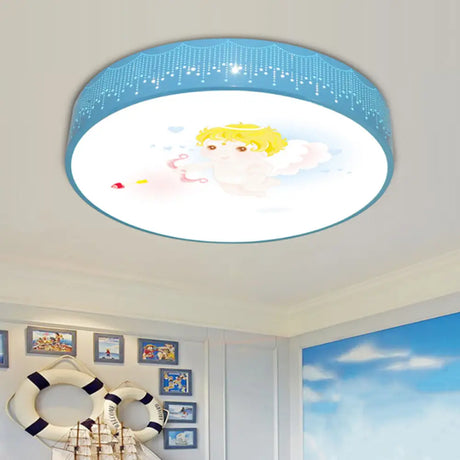 Kid’s Cartoon Circle Ceiling Light - Flush Acrylic Fixture Blue / Third Gear B