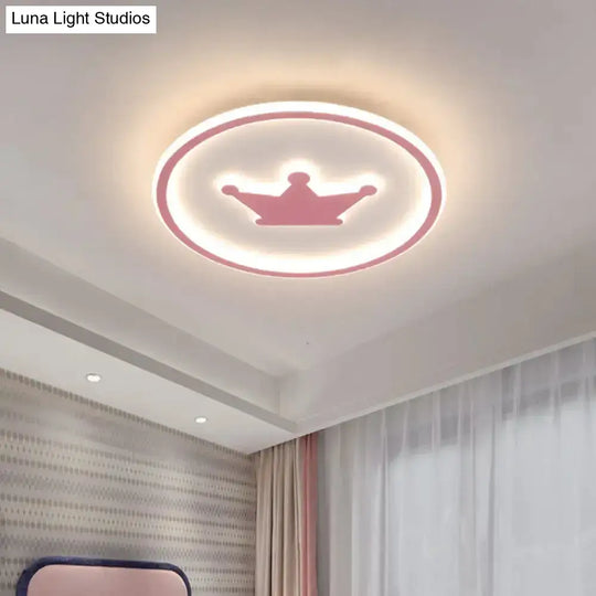 Kids Cartoon Crown Led Ceiling Lamp - Pink/Gold/White 16’/19.5’ Width Pink / 16’