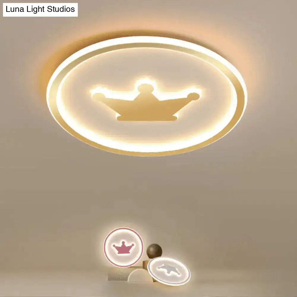 Kids Cartoon Crown Led Ceiling Lamp - Pink/Gold/White 16’/19.5’ Width Gold / 16’