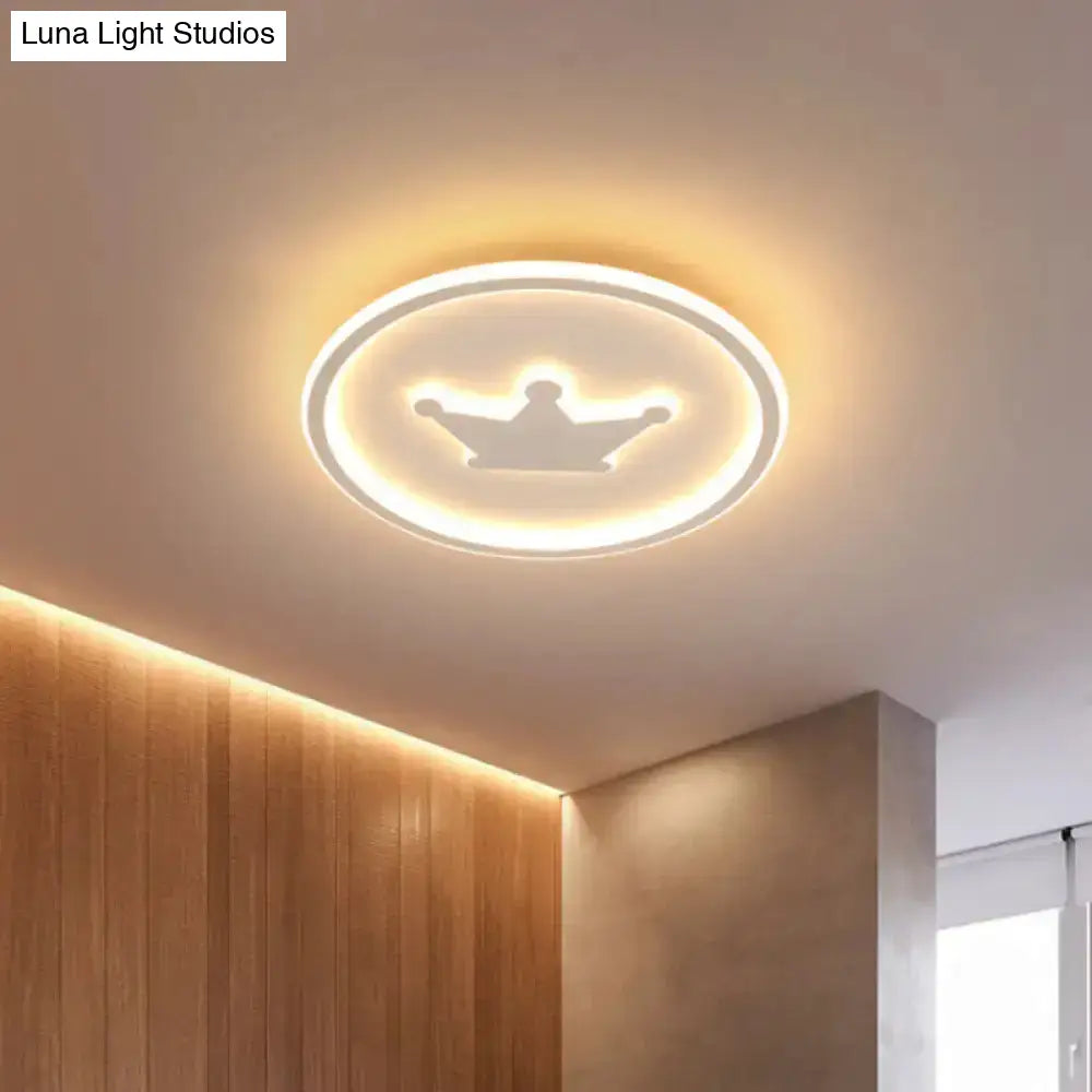 Kids Cartoon Crown Led Ceiling Lamp - Pink/Gold/White 16’/19.5’ Width White / 16’