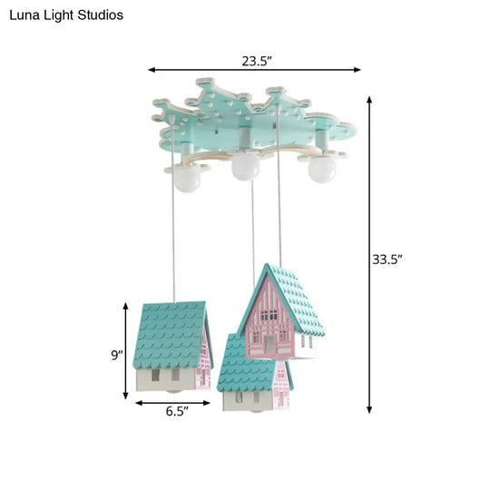 Kids’ Cartoon Flushmount Lighting: Blue Semi Flush Mount Wooden 3 - Bulb Fixture For Bedroom