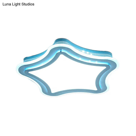 Kids Cartoon Led Flush Ceiling Light: Blue & White Acrylic Metal Lamp For Child Bedroom