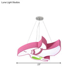 Kids Cartoon Pterosaur/Tyrannosaurus Led Chandelier - Acrylic Pink/Blue Hanging Light Fixture