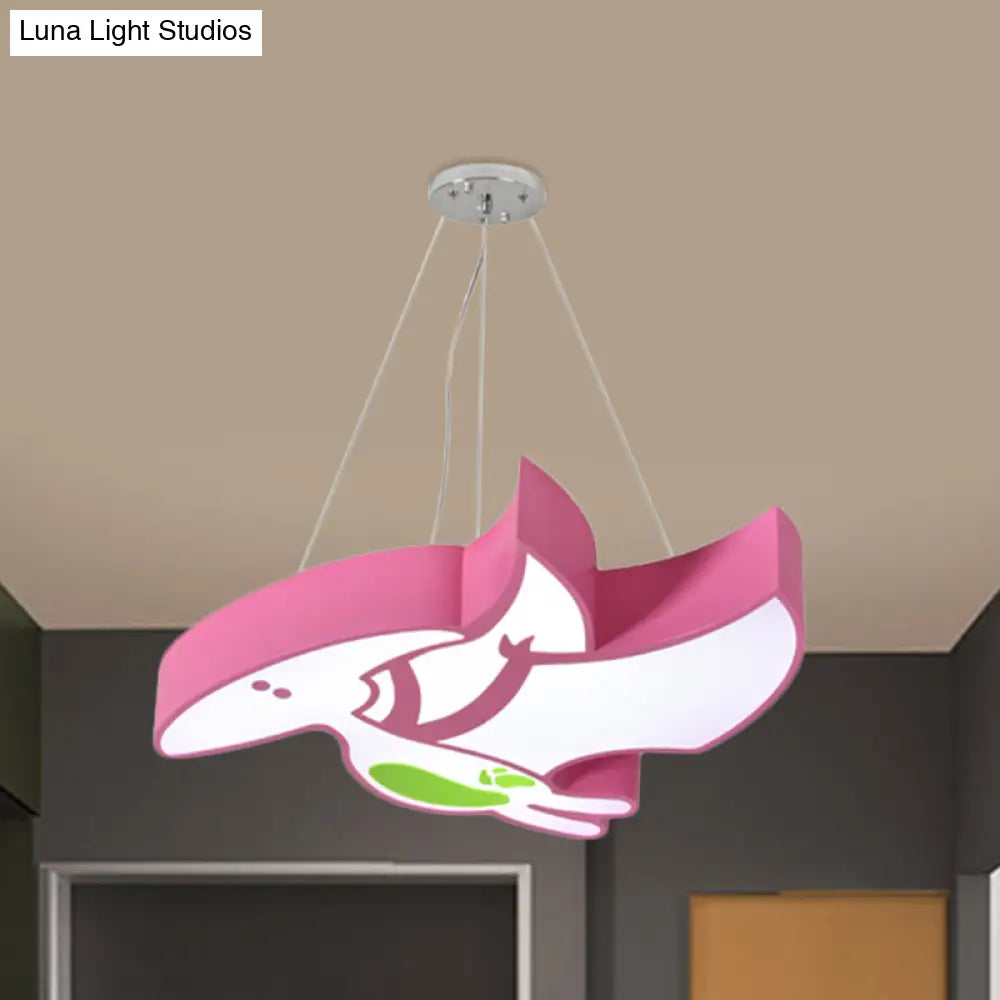 Kids Cartoon Pterosaur/Tyrannosaurus Led Chandelier - Acrylic Pink/Blue Hanging Light Fixture