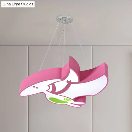 Kids Cartoon Pterosaur/Tyrannosaurus Led Chandelier - Acrylic Pink/Blue Hanging Light Fixture