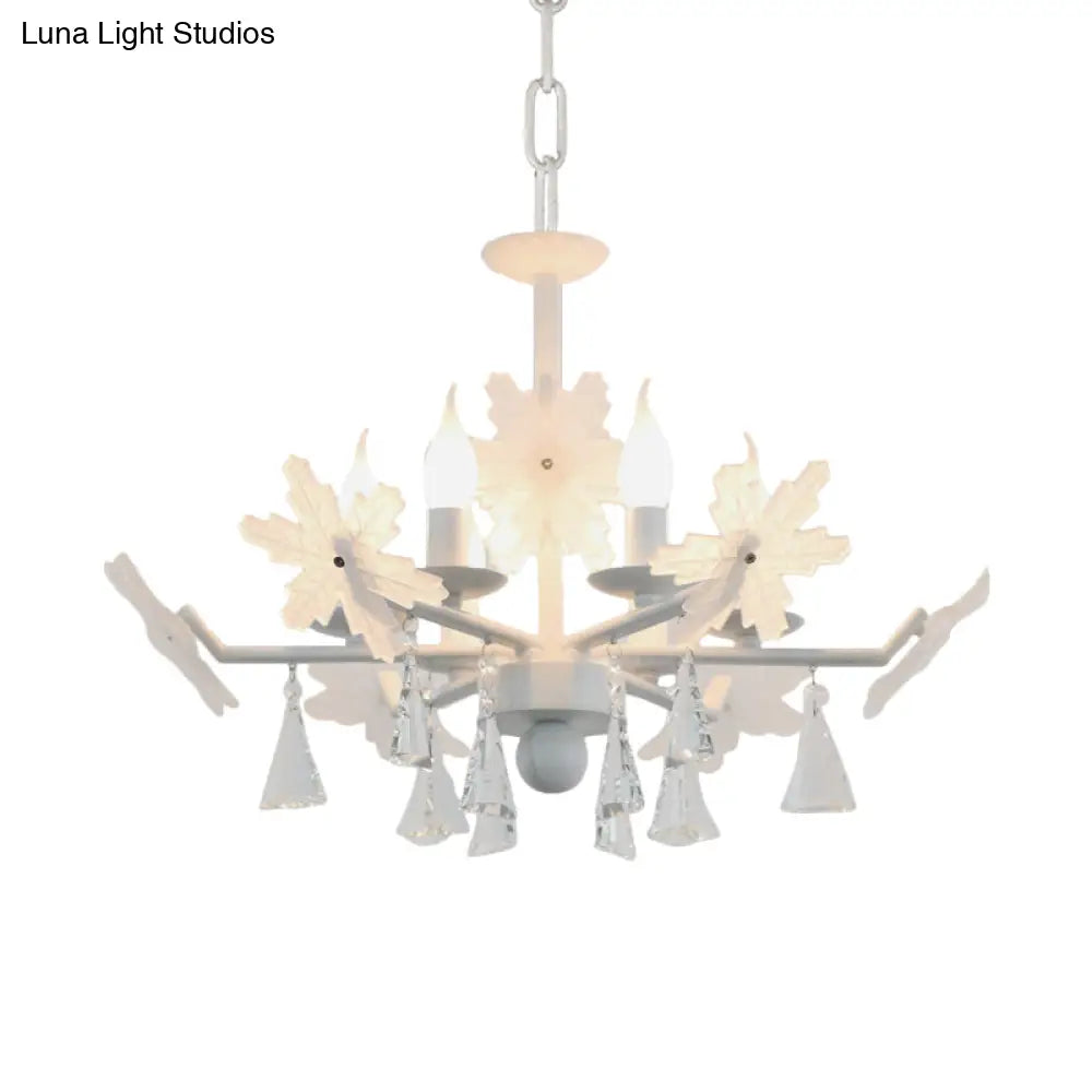 Kids Clear Glass Candle Chandelier: 3/6 Lights Gray/White Pendant Lamp With K9 Crystal & Snowflake