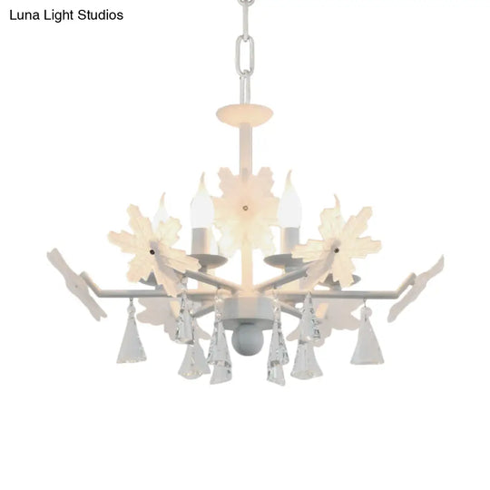 Kids Clear Glass Candle Chandelier: 3/6 Lights Gray/White Pendant Lamp With K9 Crystal & Snowflake