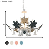 Kids Clear Glass Candle Chandelier: 3/6 Lights Gray/White Pendant Lamp With K9 Crystal & Snowflake